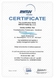 Certyfikat dla Centrum Sauny Wandex