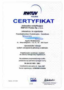 certyfikat jakości ISO 9001 - Centrum Sauny Wandex