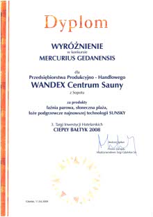 wyróżnienie zdobyte na targach Ciepły Bałtyk 2008